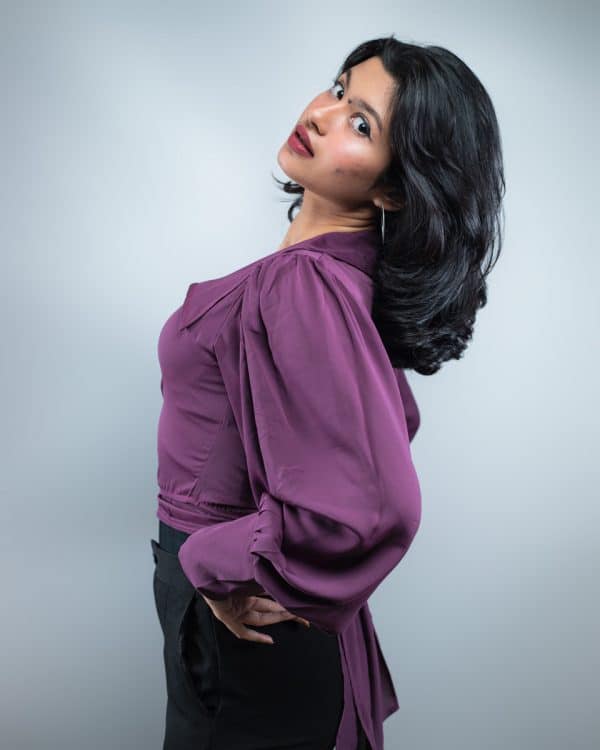 Wrap Around Balloon Sleeve Top In Purple - Image 6