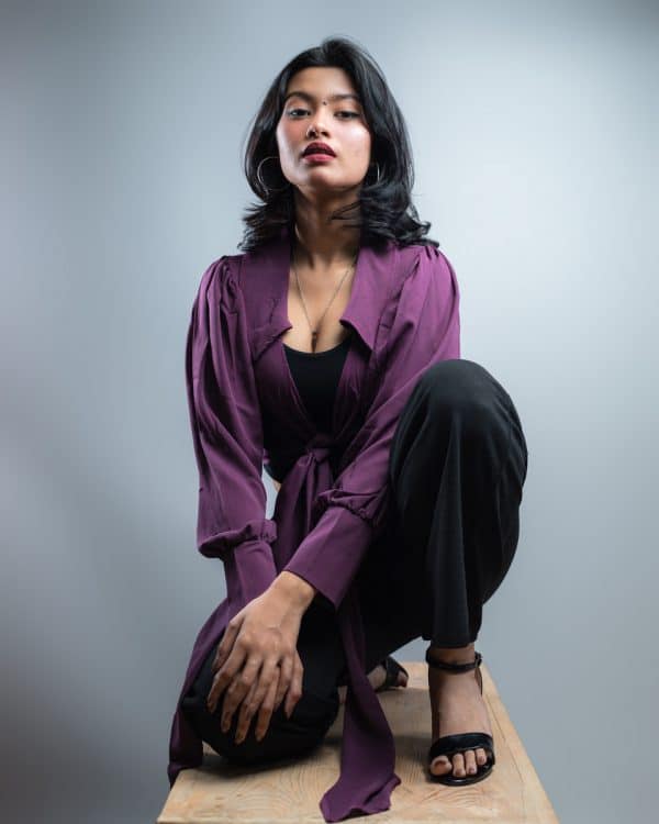 Wrap Around Balloon Sleeve Top In Purple - Image 12