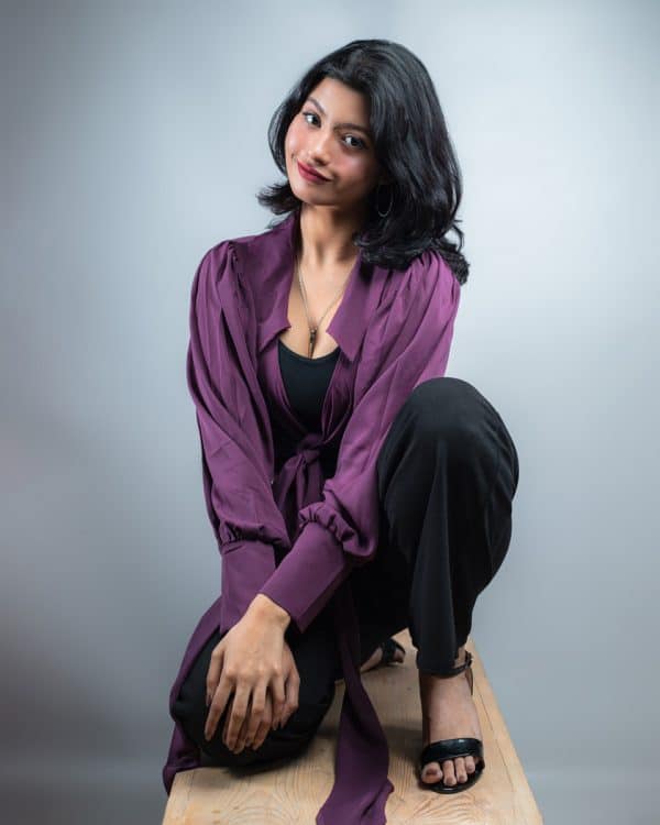 Wrap Around Balloon Sleeve Top In Purple - Image 13