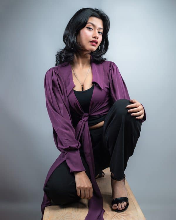 Wrap Around Balloon Sleeve Top In Purple - Image 10