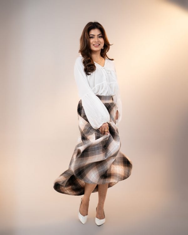 Women's Long Flannel Skirt in Black and Cream - Image 6