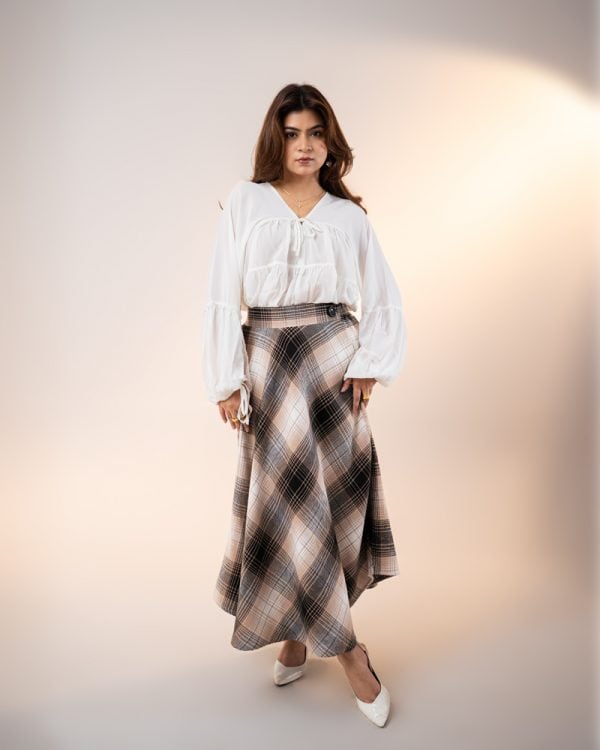 Women's Long Flannel Skirt in Black and Cream - Image 5