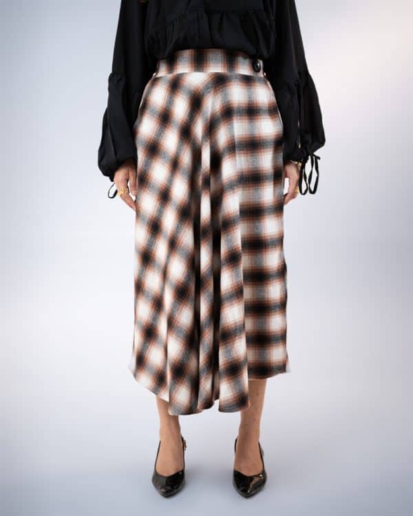 Women's Long Flannel Skirt in Brown and Black - Image 2