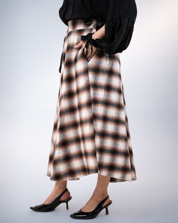 Women's Long Flannel Skirt in Brown and Black - Image 3