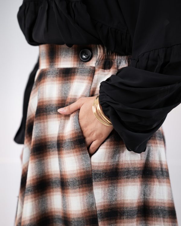 Women's Long Flannel Skirt in Brown and Black - Image 4