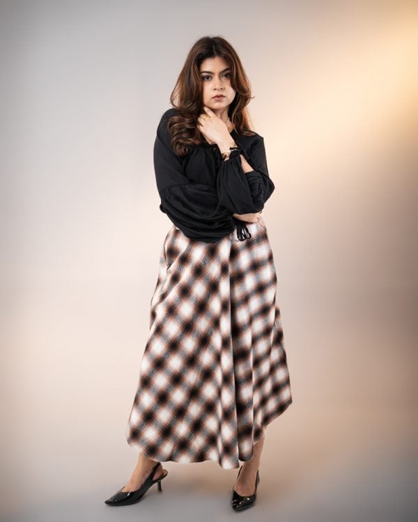 Women's Long Flannel Skirt in Brown and Black