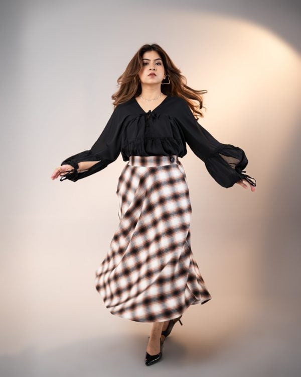 Women's Long Flannel Skirt in Brown and Black - Image 5