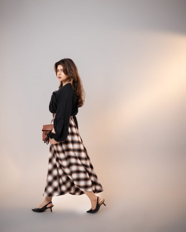 Women's Long Flannel Skirt in Brown and Black - Image 6