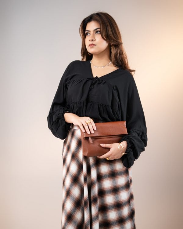 Women's Long Flannel Skirt in Brown and Black - Image 7