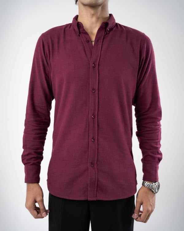 Men’s Long Sleeve Button-Down Twill Shirt in Maroon - Image 3