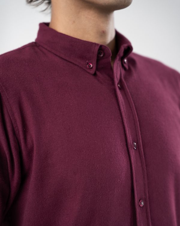 Men’s Long Sleeve Button-Down Twill Shirt in Maroon - Image 4