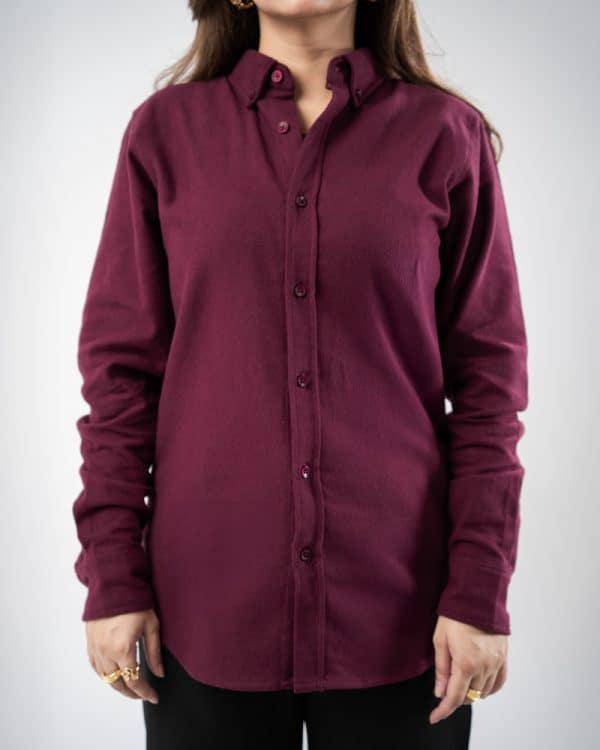 Women’s Long Sleeve Button-Down Twill Shirt in Maroon - Image 3