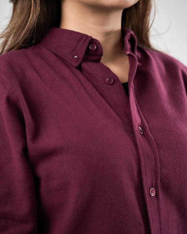 Women’s Long Sleeve Button-Down Twill Shirt in Maroon - Image 4