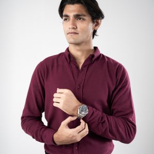 Men’s Long Sleeve Button-Down Twill Shirt in Maroon