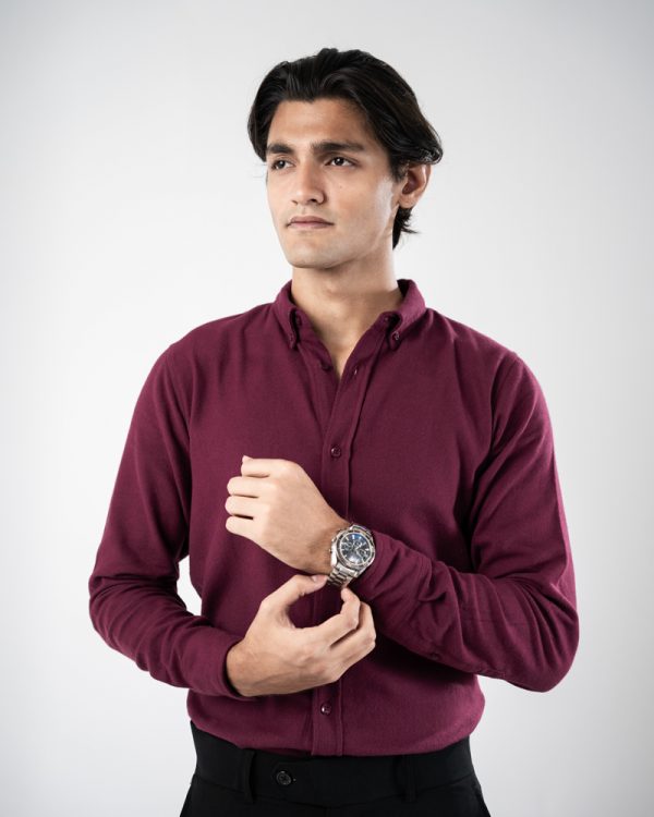 Men’s Long Sleeve Button-Down Twill Shirt in Maroon