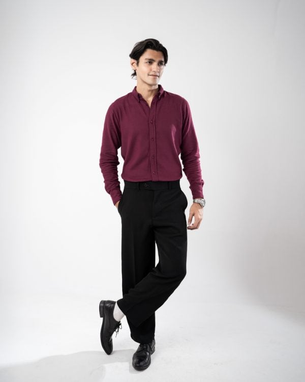 Men’s Long Sleeve Button-Down Twill Shirt in Maroon - Image 9