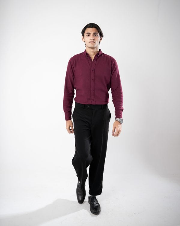 Men’s Long Sleeve Button-Down Twill Shirt in Maroon - Image 11