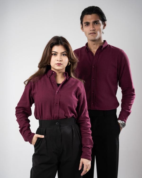 Men’s Long Sleeve Button-Down Twill Shirt in Maroon - Image 7