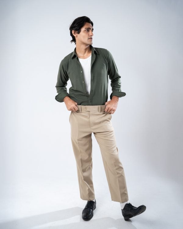 Men’s Long Sleeve Button-Down Herringbone Patterned Shirt in Hunter Green - Image 6