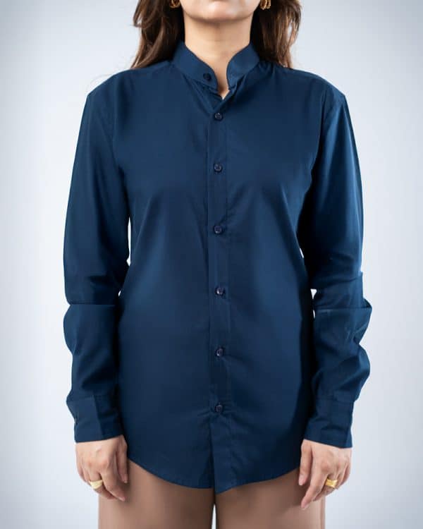 Women’s Full Sleeve Band Collar Shirt in Navy Blue - Image 2