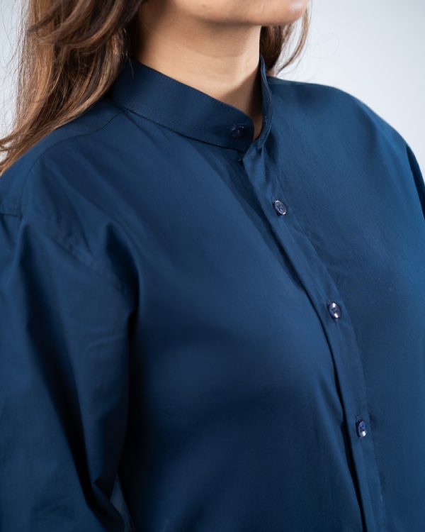 Women’s Full Sleeve Band Collar Shirt in Navy Blue - Image 3
