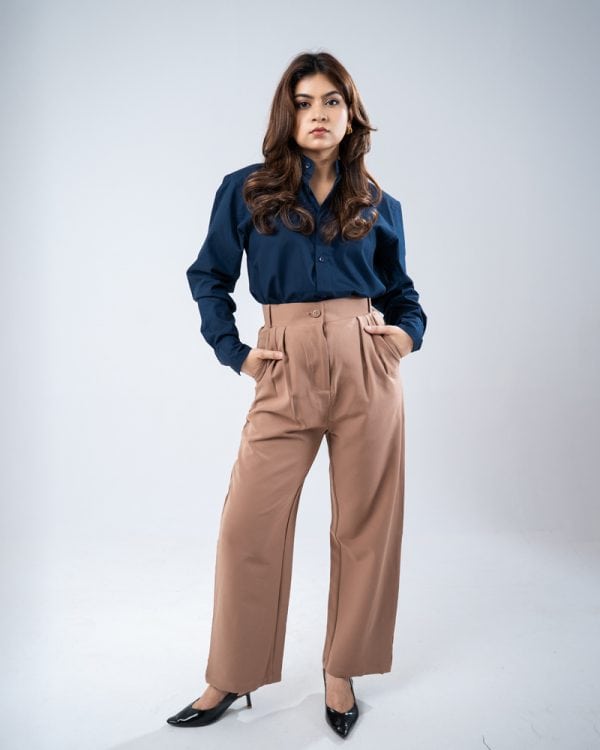Women’s Full Sleeve Band Collar Shirt in Navy Blue - Image 6