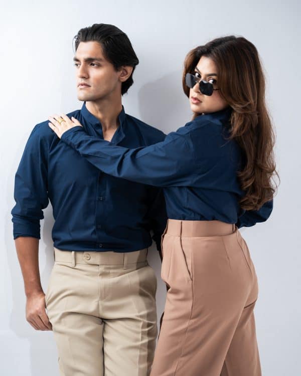 Men’s Full Sleeve Band Collar Shirt in Navy Blue - Image 6