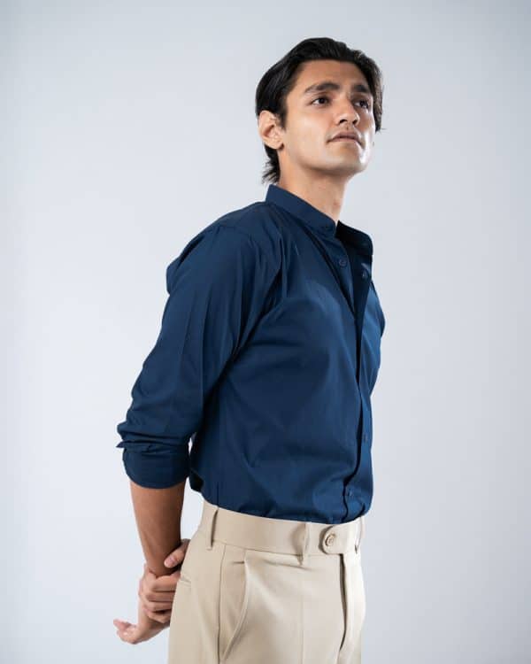 Men’s Full Sleeve Band Collar Shirt in Navy Blue - Image 5