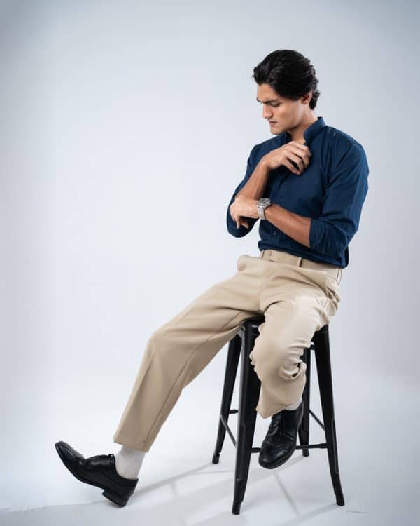 Men’s Full Sleeve Band Collar Shirt in Navy Blue - Image 4