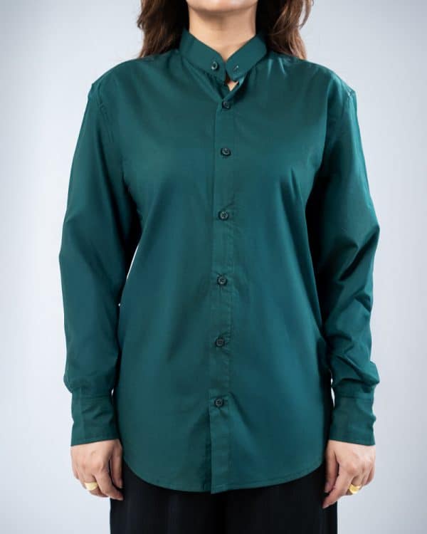 Women’s Full Sleeve Band Collar Shirt in Bottle Green - Image 2