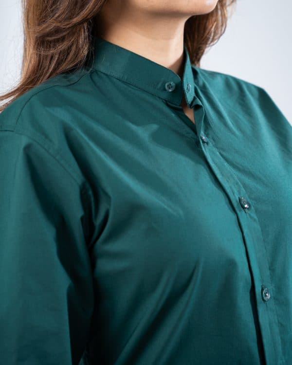 Women’s Full Sleeve Band Collar Shirt in Bottle Green - Image 3