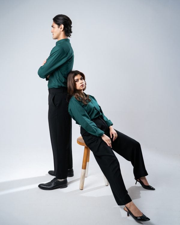 Men’s Full Sleeve Band Collar Shirt in Bottle Green - Image 9