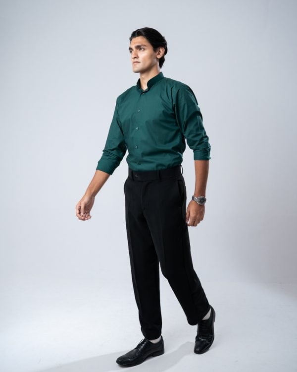 Men’s Full Sleeve Band Collar Shirt in Bottle Green - Image 7