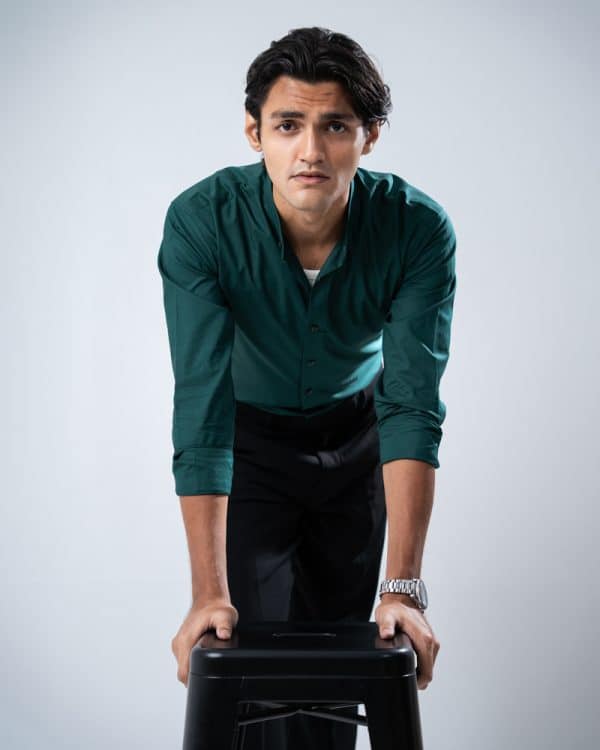 Men’s Full Sleeve Band Collar Shirt in Bottle Green - Image 10