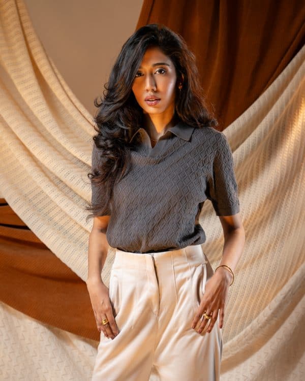 Women's Rhombus Patterned Knit Polo in Grey - Image 8