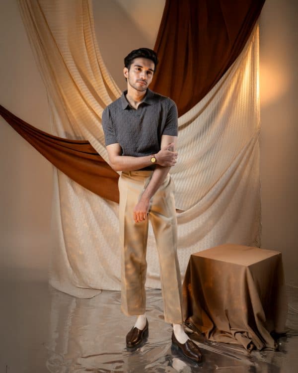 Men's Rhombus Patterned Knit Polo in Grey - Image 5