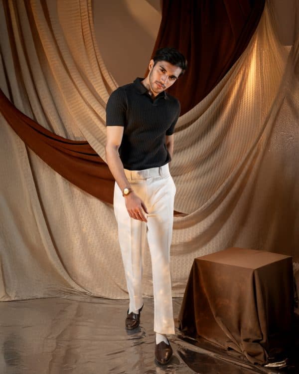 Men's Braided Cable Knit Polo in Black - Image 6