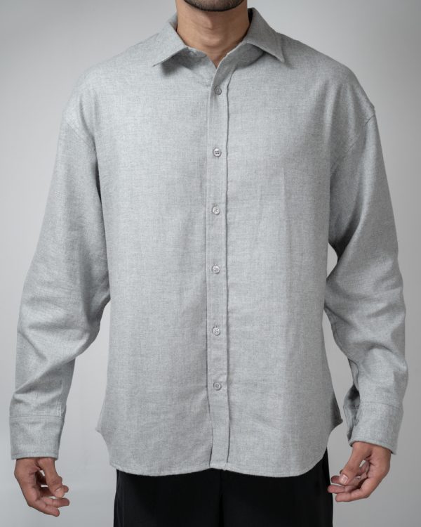 Men's Long Sleeve Oversized Shirt in Light Grey - Image 3