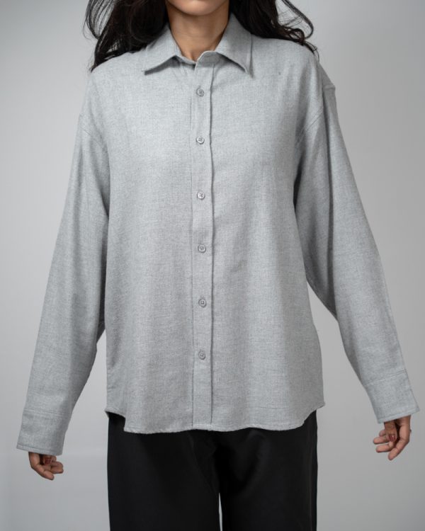 Women's Long Sleeve Oversized Shirt in Light Grey - Image 3