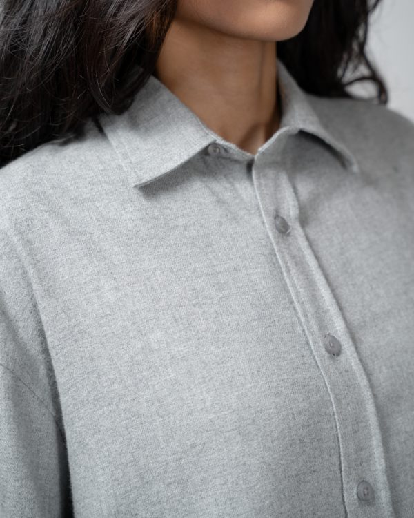 Women's Long Sleeve Oversized Shirt in Light Grey - Image 2