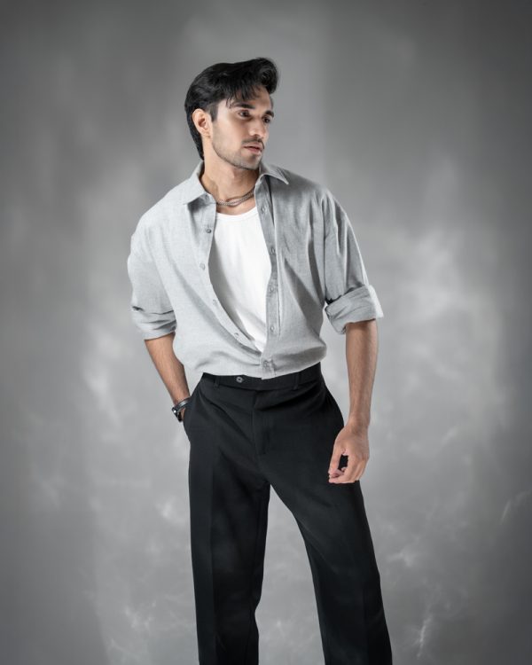 Men's Long Sleeve Oversized Shirt in Light Grey - Image 5