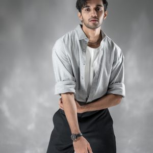 Men's Long Sleeve Oversized Shirt in Light Grey