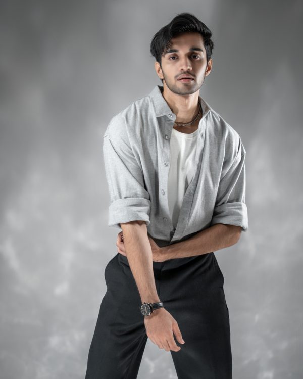 Men's Long Sleeve Oversized Shirt in Light Grey