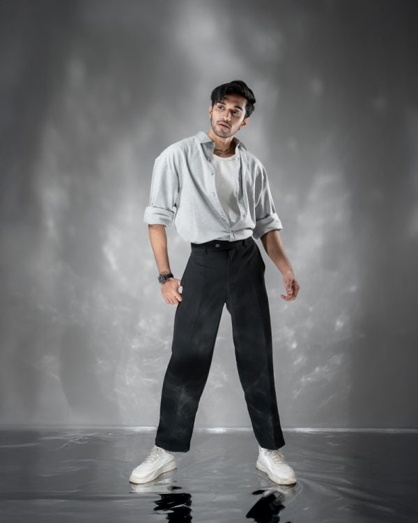 Men's Long Sleeve Oversized Shirt in Light Grey - Image 7