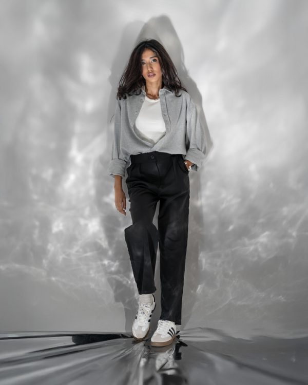 Women's Long Sleeve Oversized Shirt in Light Grey - Image 9