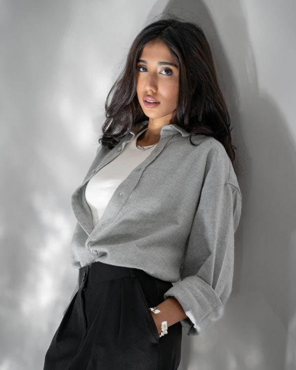 Women's Long Sleeve Oversized Shirt in Light Grey - Image 5