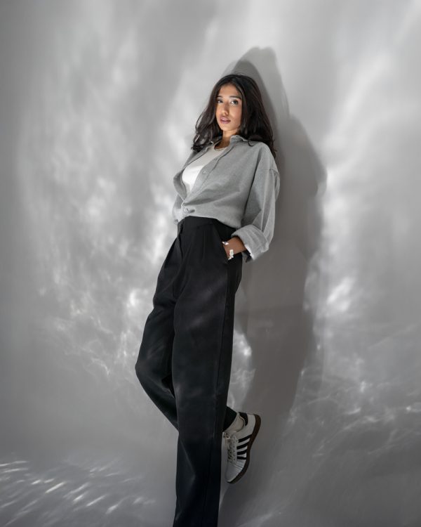 Women's Long Sleeve Oversized Shirt in Light Grey - Image 7