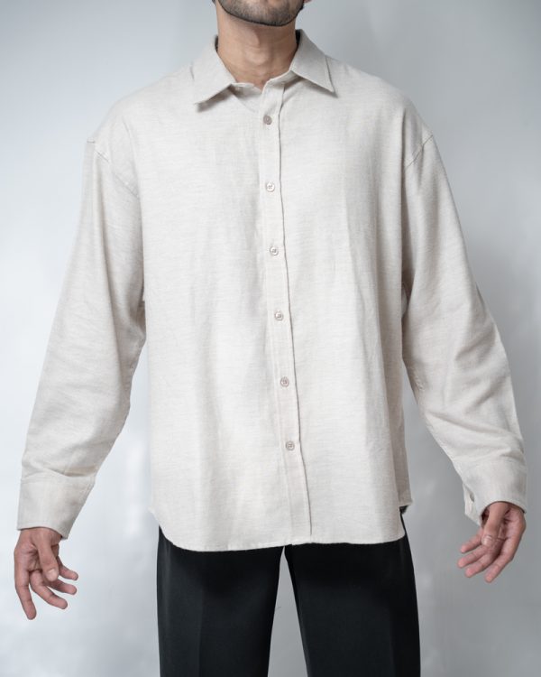 Men's Long Sleeve Oversized Shirt in Off-White - Image 3