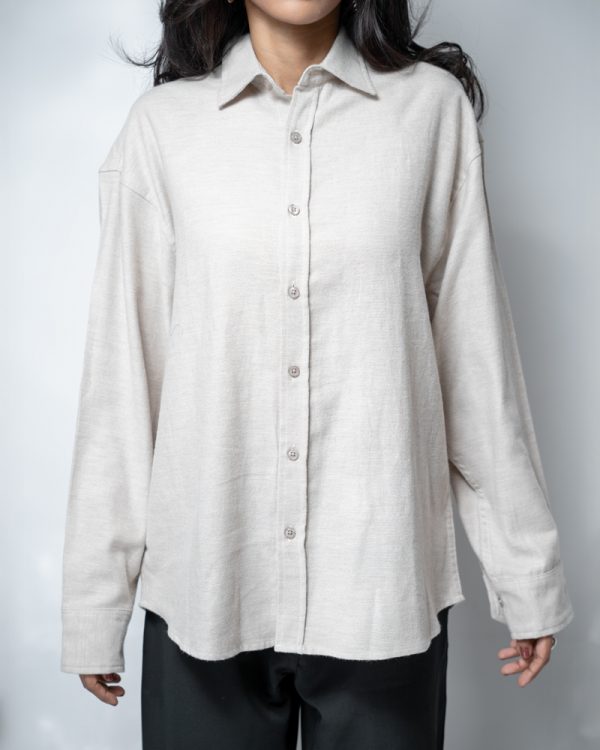 Women's Long Sleeve Oversized Shirt in Off-White - Image 3