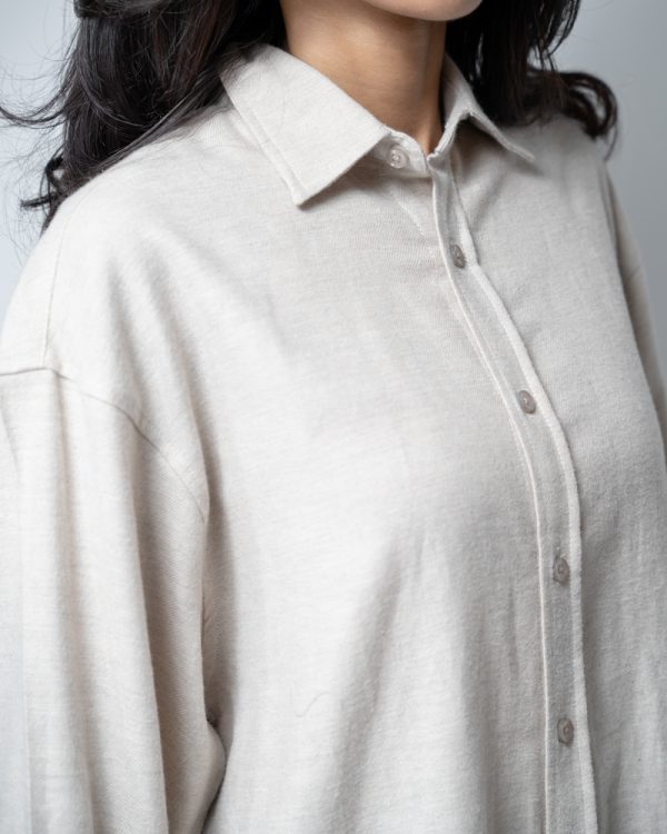 Women's Long Sleeve Oversized Shirt in Off-White - Image 2